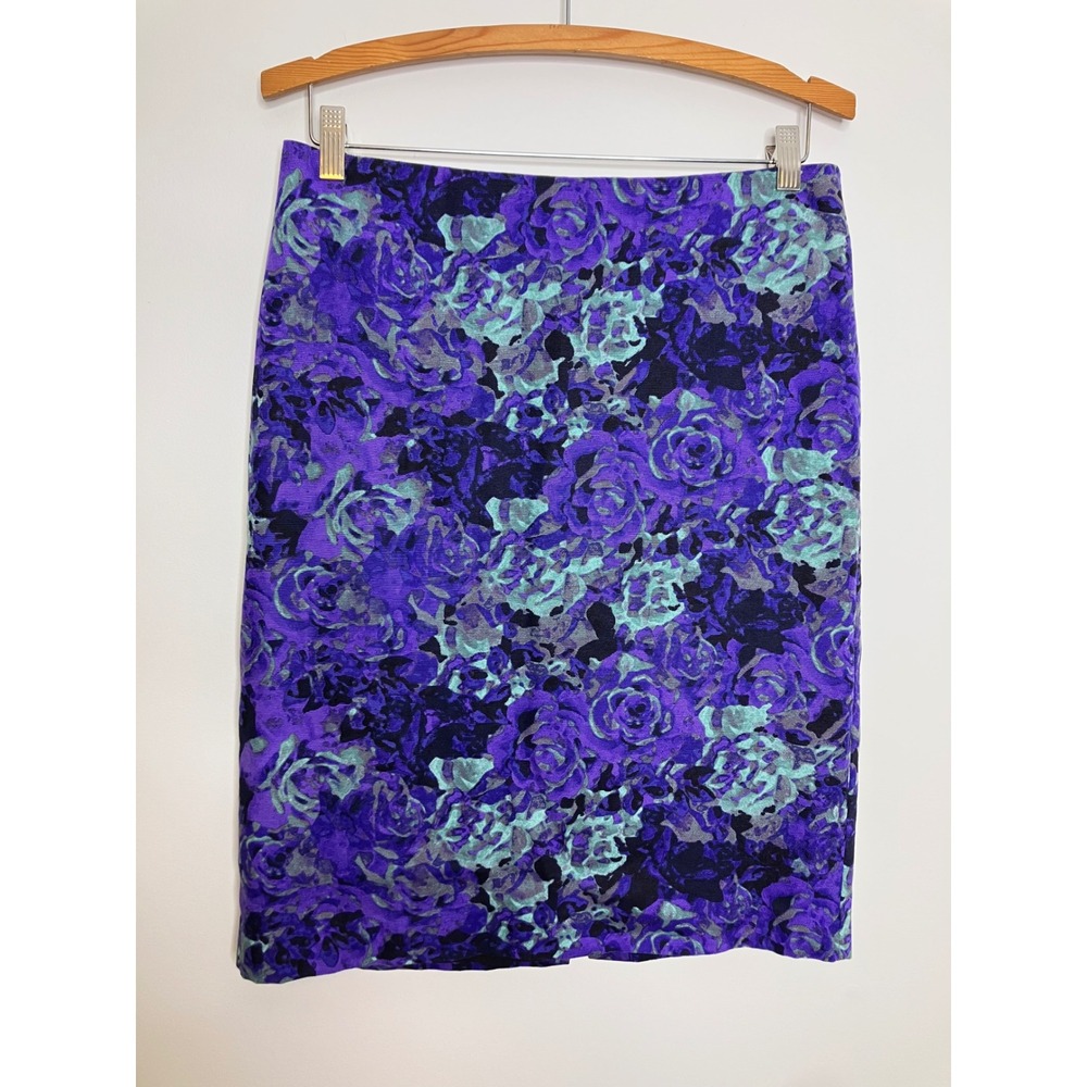 Talbots Pencil Skirt Womens 8 Purple Floral Excellent Rose Jacquard Lined
